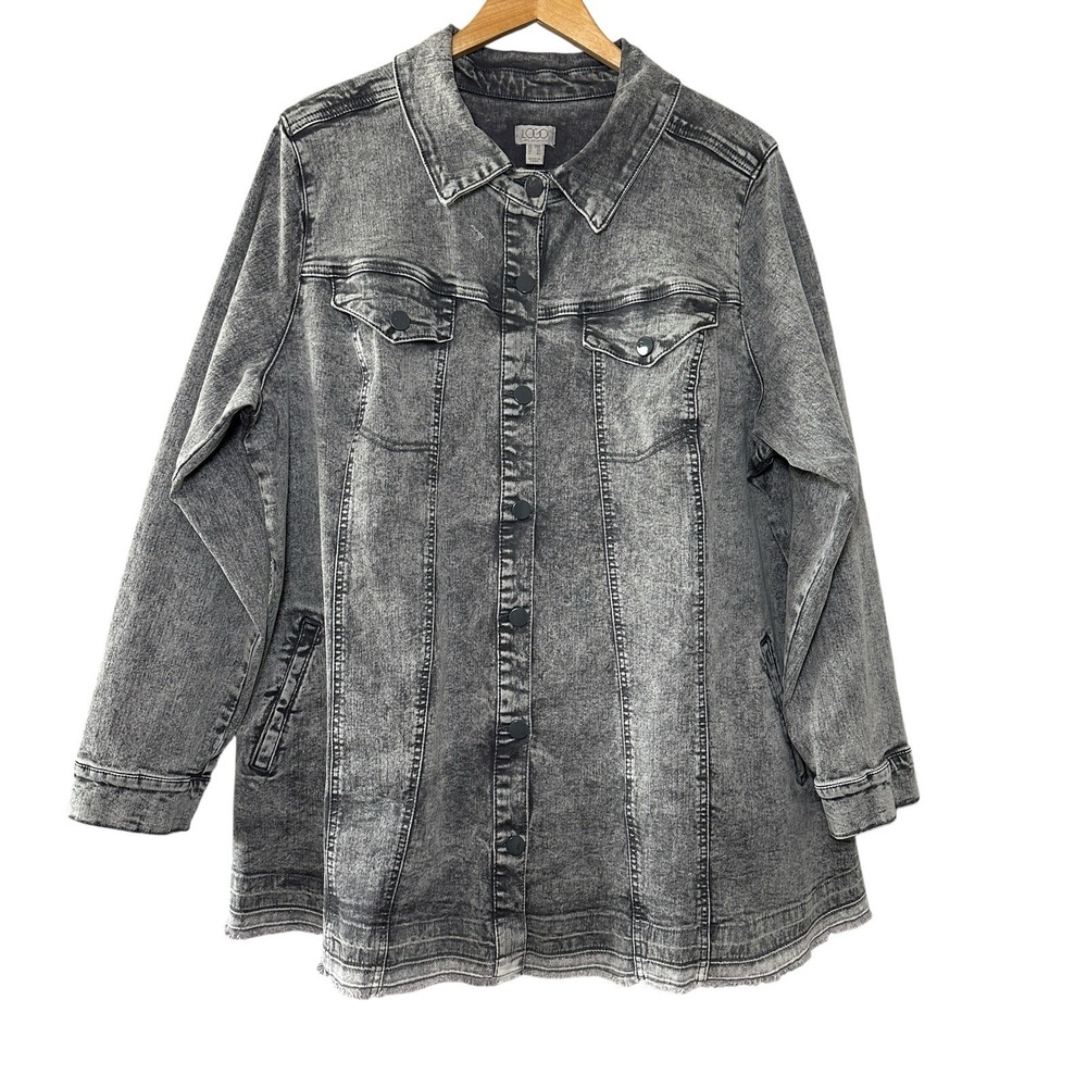 LOGO Lori‎ Goldstein 24W Denim Barn Style Jacket Chore Coat Released Raw Hem QVC